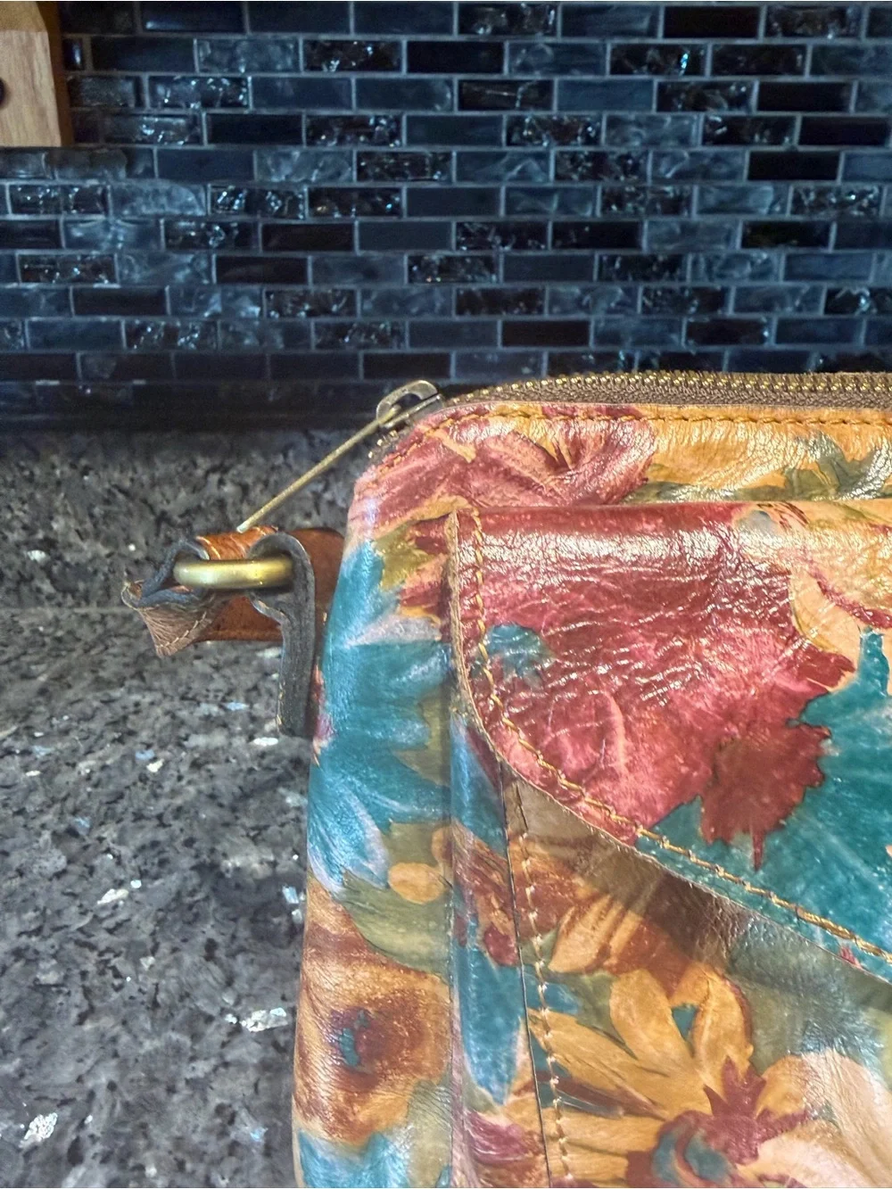Patricia Nash Floral Crossbody Bag Brown Bright Floral Flowers Leather Boho